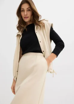 bonprix bonprix Falda midi de suave neopreno Arena claro Sale