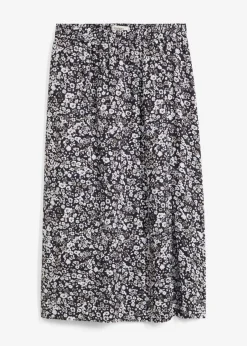 bonprix bonprix Falda midi de viscosa negro-blanco-gris con flores Online