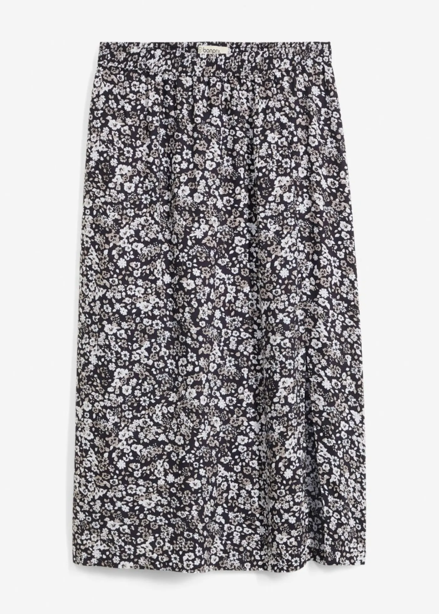 bonprix bonprix Falda midi de viscosa negro-blanco-gris con flores Online