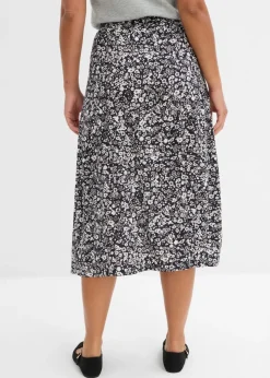 bonprix bonprix Falda midi de viscosa negro-blanco-gris con flores Online