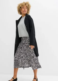 bonprix bonprix Falda midi de viscosa negro-blanco-gris con flores Online