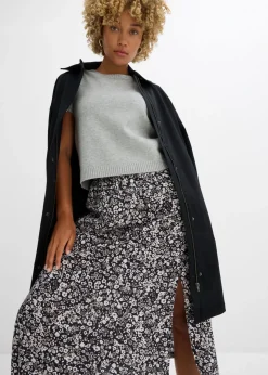 bonprix bonprix Falda midi de viscosa negro-blanco-gris con flores Online