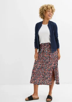 bonprix bonprix Falda midi de viscosa azul marino-blanco-rojo oscuro-fresa-salmón-rosa pálido-rosa claro-tulipán-topacio-turquesa pastel-salvia suave con flores New