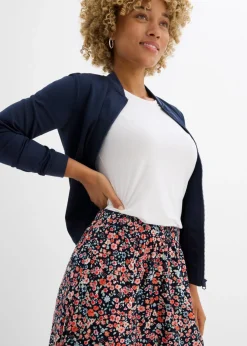 bonprix bonprix Falda midi de viscosa azul marino-blanco-rojo oscuro-fresa-salmón-rosa pálido-rosa claro-tulipán-topacio-turquesa pastel-salvia suave con flores New
