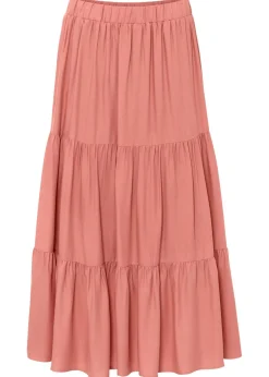 bonprix bonprix Falda midi de viscosa con efecto arrugado Coral humo Hot