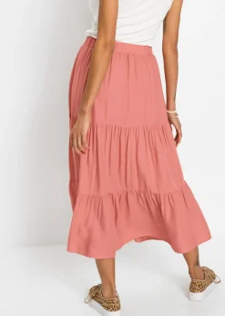 bonprix bonprix Falda midi de viscosa con efecto arrugado Coral humo Hot