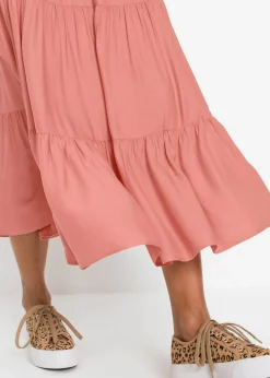 bonprix bonprix Falda midi de viscosa con efecto arrugado Coral humo Hot