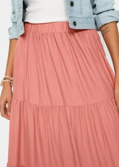 bonprix bonprix Falda midi de viscosa con efecto arrugado Coral humo Hot