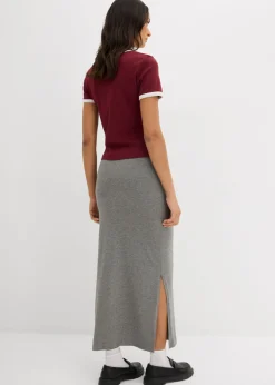 bonprix bonprix Falda midi de viscosa fluida Gris jaspeado Sale