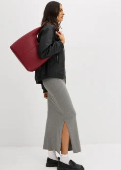 bonprix bonprix Falda midi de viscosa fluida Gris jaspeado Sale