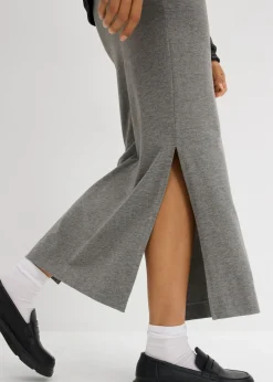 bonprix bonprix Falda midi de viscosa fluida Gris jaspeado Sale