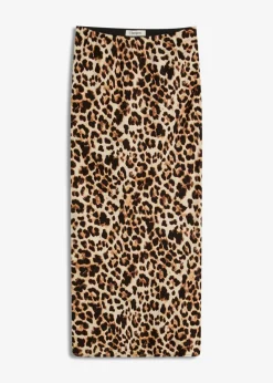 bonprix bonprix Falda midi de viscosa fluida estampado leo beige/negro New