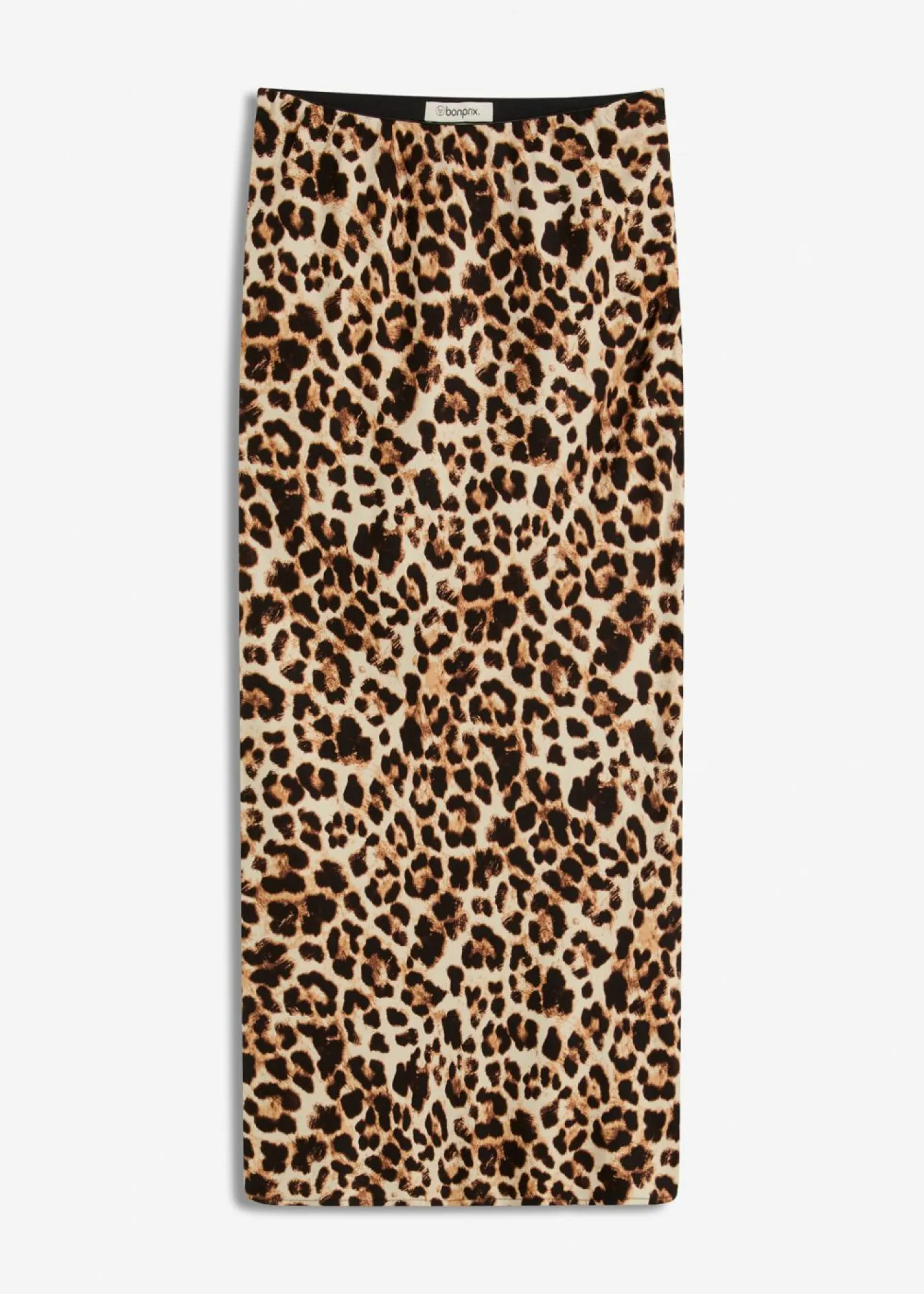 bonprix bonprix Falda midi de viscosa fluida estampado leo beige/negro New