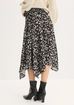 bonprix bonprix Falda midi de viscosa pura Negro-blanco estampado Best