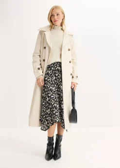 bonprix bonprix Falda midi de viscosa pura Negro-blanco estampado Best