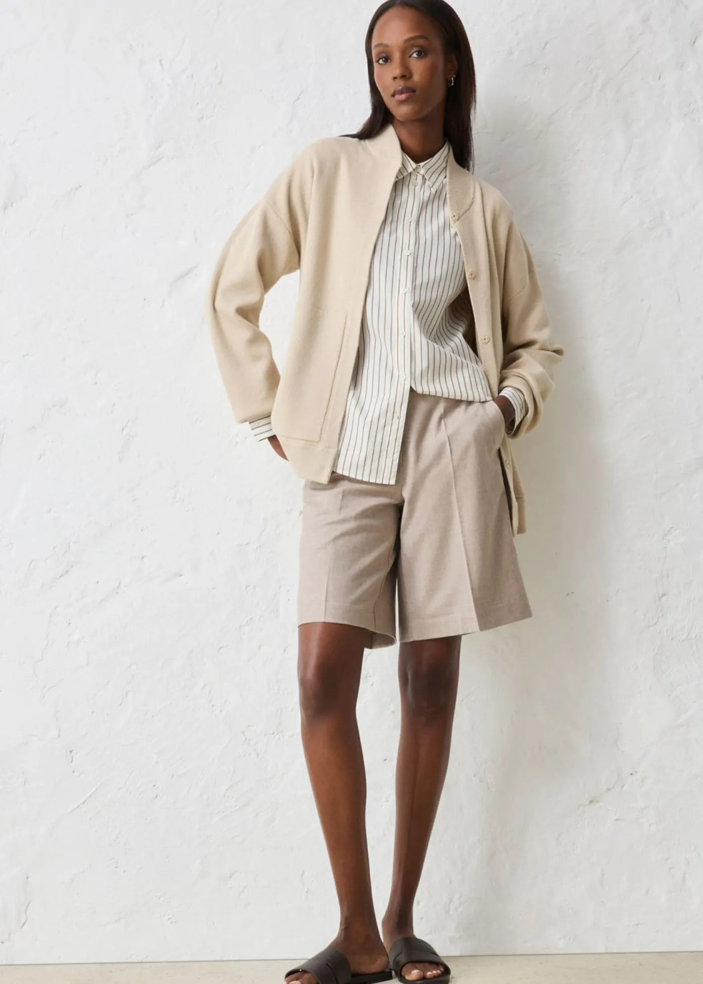 bonprix bonprix Falda pantalón con contenido de lana arena claro moteado New