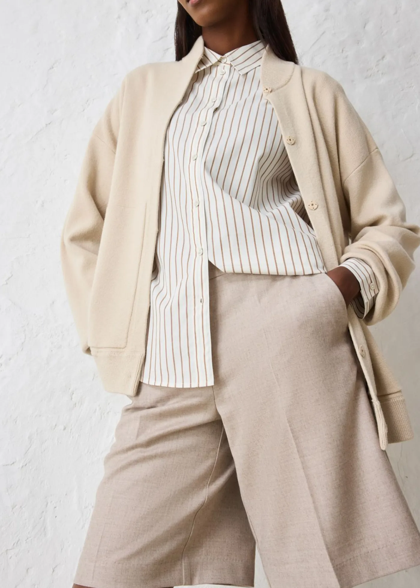 bonprix bonprix Falda pantalón con contenido de lana arena claro moteado New
