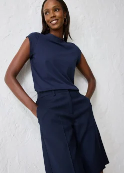 bonprix bonprix Falda pantalón con contenido de lana azul marino moteado Online