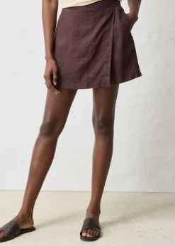 bonprix bonprix Falda pantalón de lino puro Marrón oscuro Online