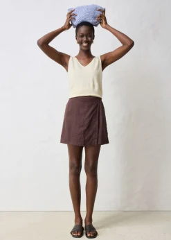 bonprix bonprix Falda pantalón de lino puro Marrón oscuro Online