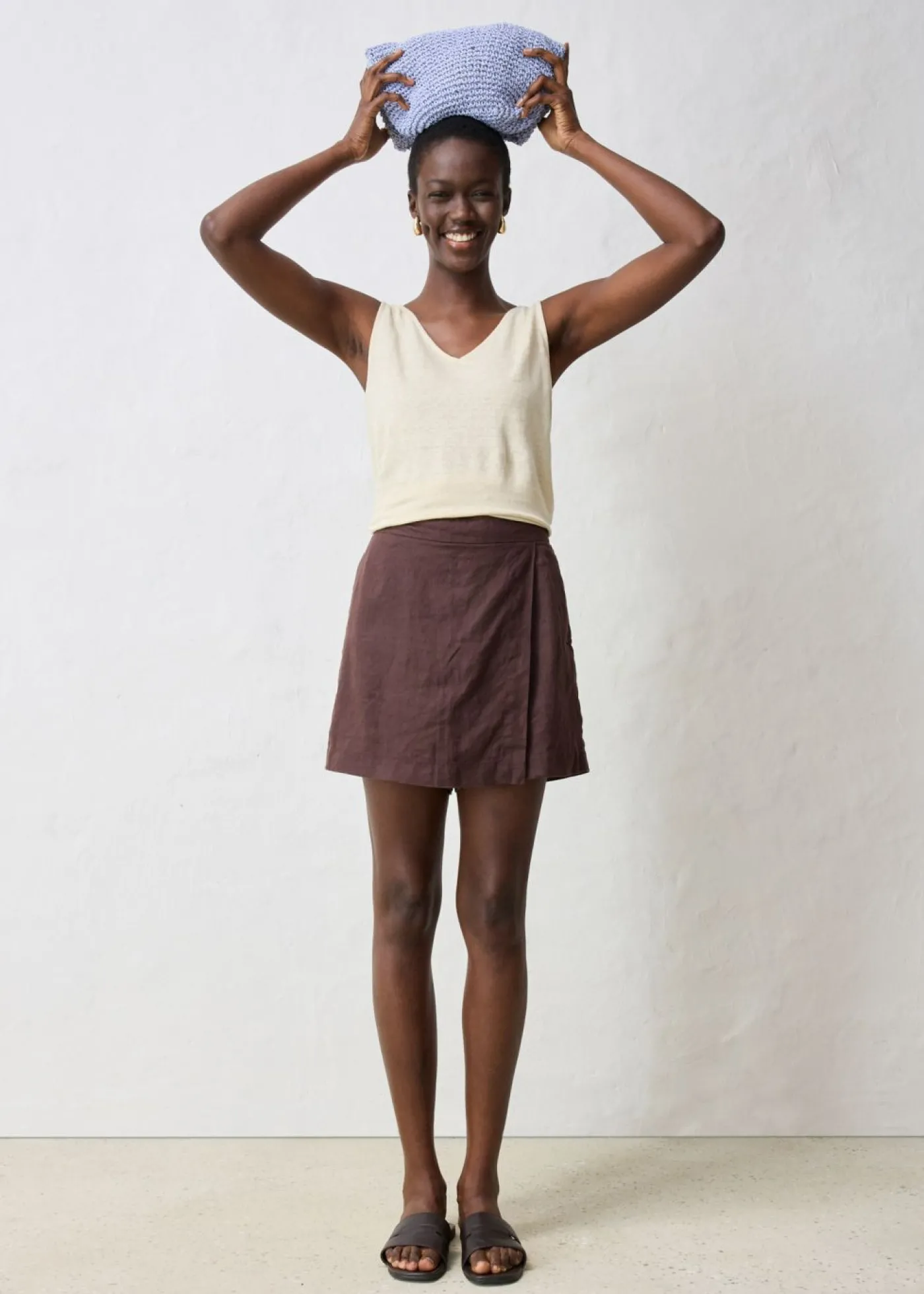 bonprix bonprix Falda pantalón de lino puro Marrón oscuro Online