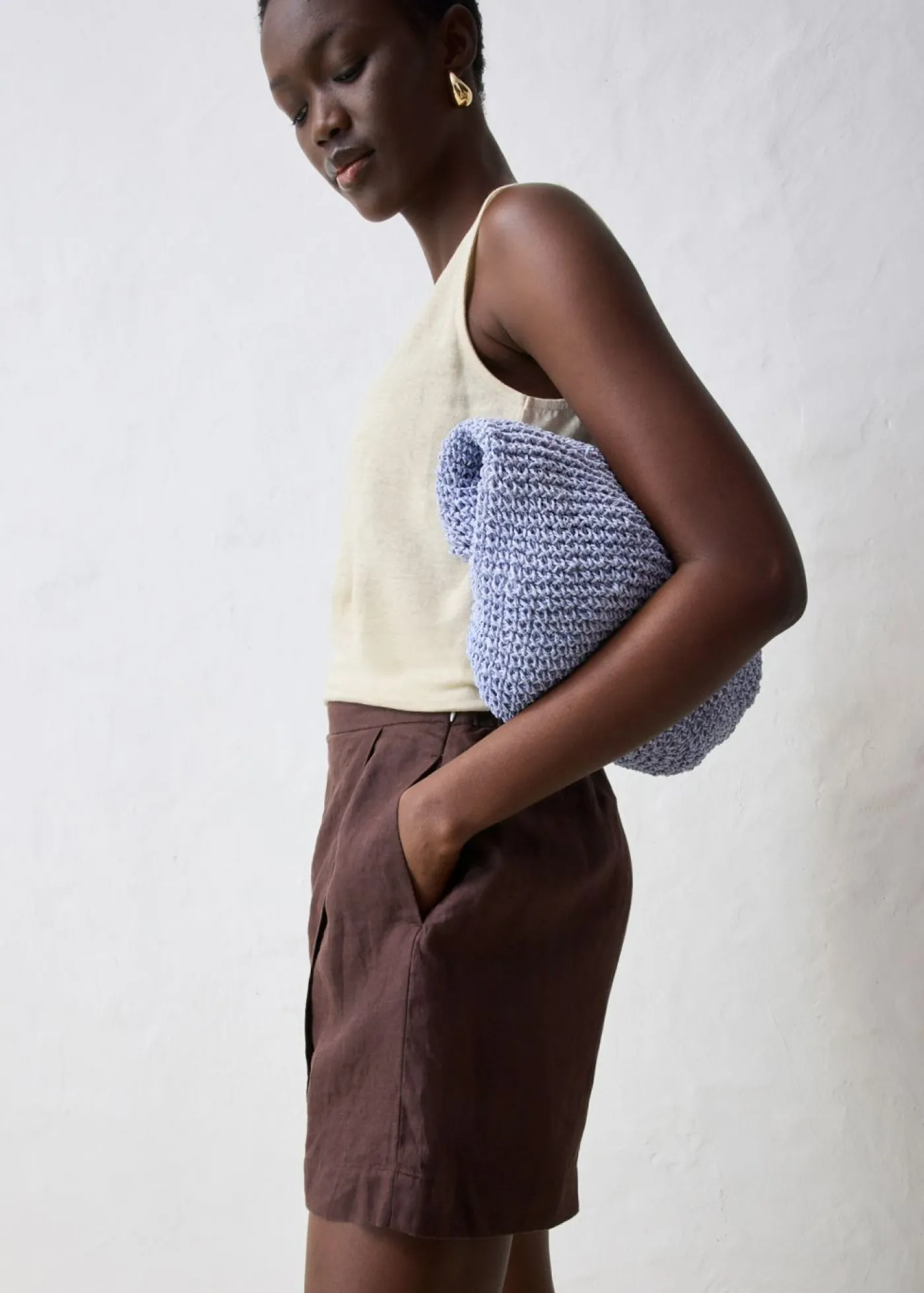 bonprix bonprix Falda pantalón de lino puro Marrón oscuro Online