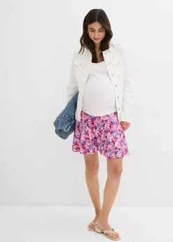 bonprix bonprix Falda pantalón premamá 2 en 1 de punto rosa fucsia con flores New