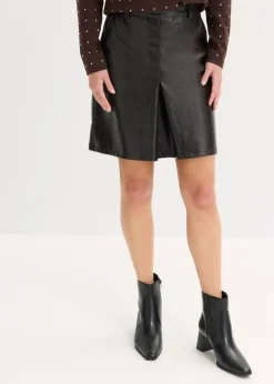bonprix bonprix Falda plisada de charol sintético Marrón oscuro Clearance