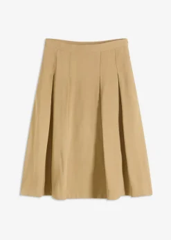bonprix bonprix Falda plisada de mezcla de viscosa suave oliva pálido New