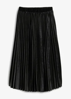 bonprix bonprix Falda plisada de terciopelo suave Negro Discount