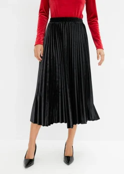 bonprix bonprix Falda plisada de terciopelo suave Negro Discount