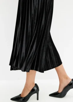 bonprix bonprix Falda plisada de terciopelo suave Negro Discount