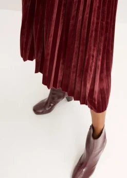 bonprix bonprix Falda plisada de terciopelo suave Rojo rubí Hot