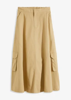 bonprix bonprix Falda tipo cargo de algodón puro Beige verdoso Discount