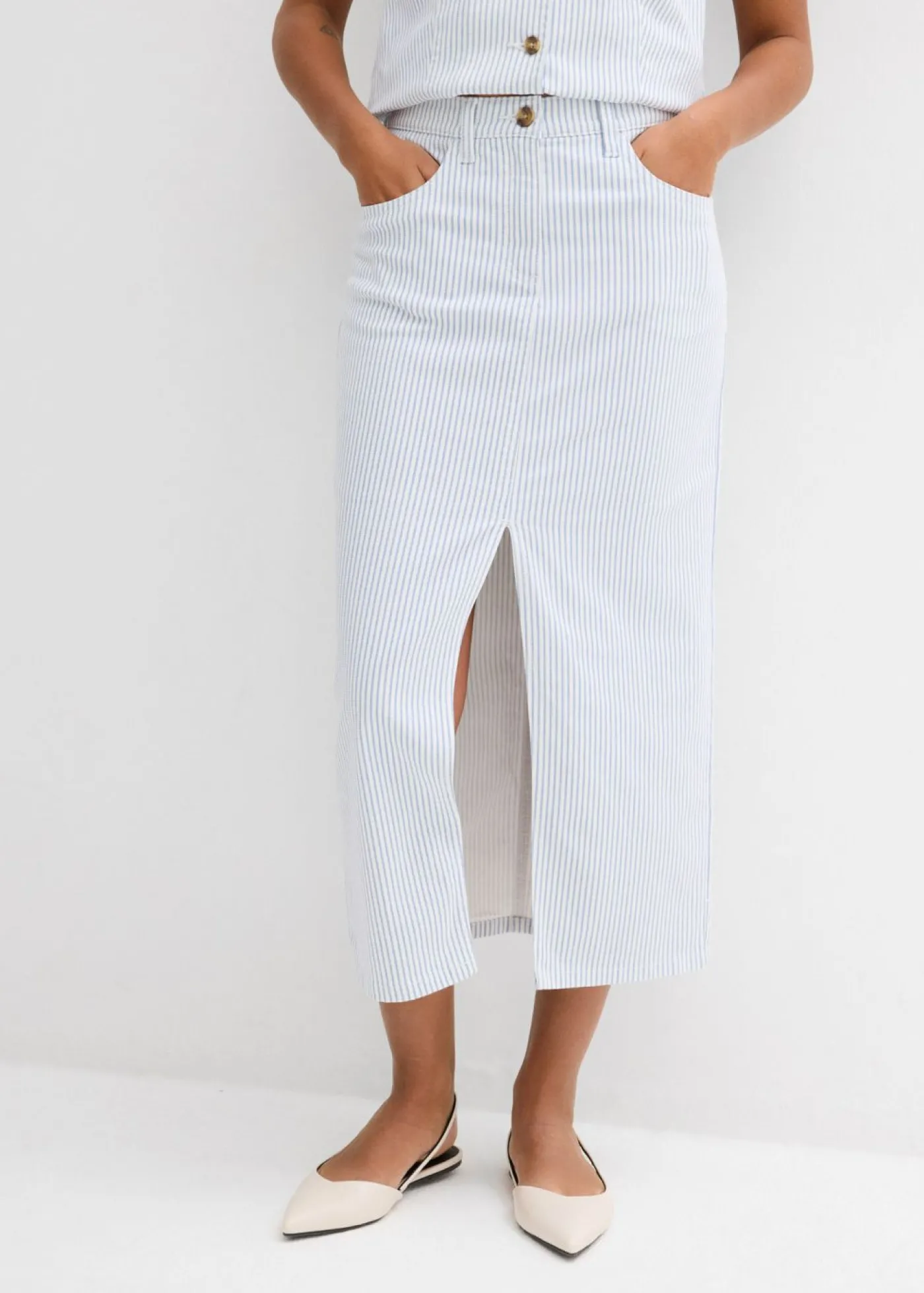 bonprix bonprix Falda vaquera blanco con rayas Sale