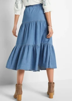bonprix bonprix Falda vaquera a capas Denim claro desgastado New