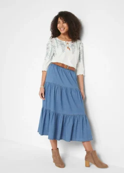 bonprix bonprix Falda vaquera a capas Denim claro desgastado New