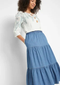 bonprix bonprix Falda vaquera a capas Denim claro desgastado New