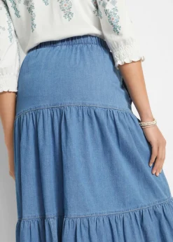 bonprix bonprix Falda vaquera a capas Denim claro desgastado New