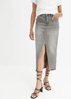 bonprix bonprix Falda vaquera con abertura denim gris claro Hot