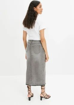 bonprix bonprix Falda vaquera con abertura denim gris claro Hot