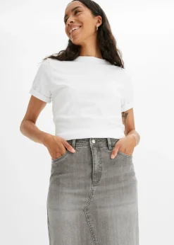 bonprix bonprix Falda vaquera con abertura denim gris claro Hot