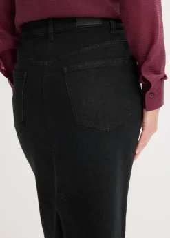 bonprix bonprix Falda vaquera con aplicación de piedras brillantes Negro denim metalizado Online