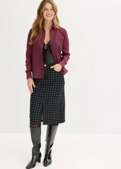 bonprix bonprix Falda vaquera con aplicación de piedras brillantes Negro denim metalizado Online