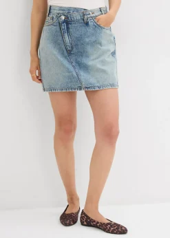 bonprix bonprix Falda vaquera con cinturilla asimétrica Azul piedra usado