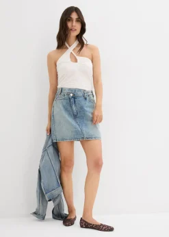 bonprix bonprix Falda vaquera con cinturilla asimétrica Azul piedra usado