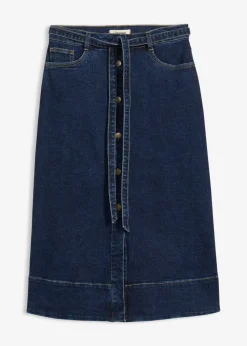 bonprix bonprix Falda vaquera con largo midi y botones azul oscuro denim usado Online