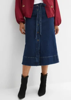 bonprix bonprix Falda vaquera con largo midi y botones azul oscuro denim usado Online