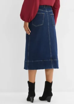 bonprix bonprix Falda vaquera con largo midi y botones azul oscuro denim usado Online