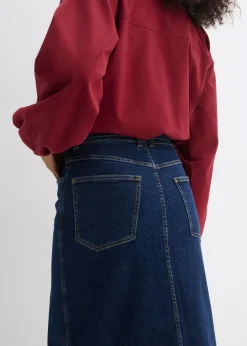 bonprix bonprix Falda vaquera con largo midi y botones azul oscuro denim usado Online